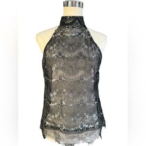 GUESS Empire Women’s Sheer Lace Romantic Golden Black Dressy Turtleneck Small